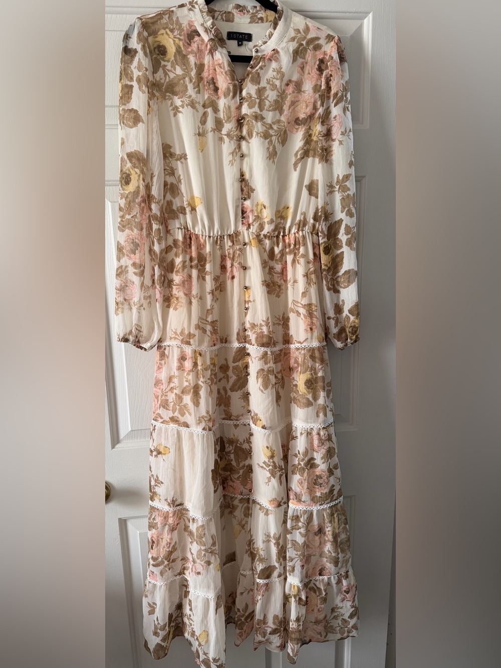 Floral Tiered Maxi Dress - Cream with Pink & Gold Floral